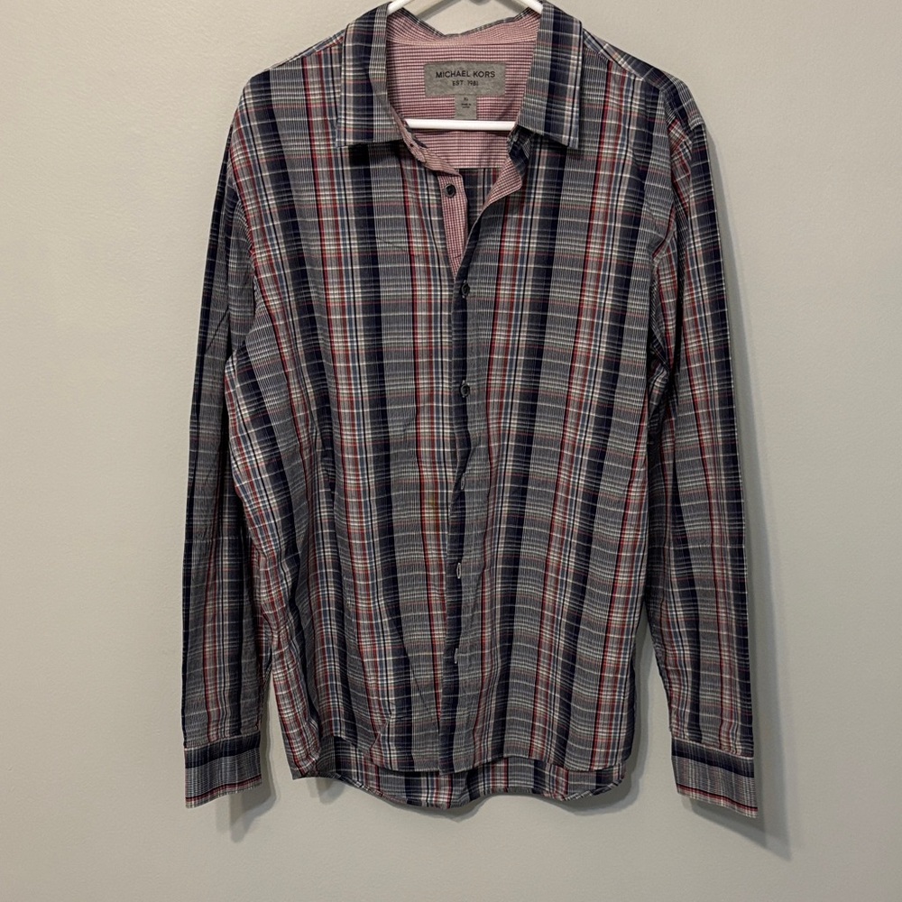 Michael Kors Men's Casual Plaid Shirt - Red, Blue, and White